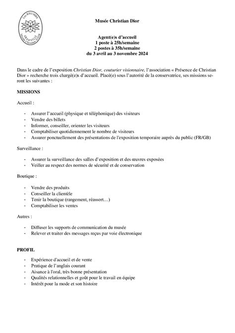 Responsable accueil (f/h) – dior des lices – Dior – Offre d'emploi 